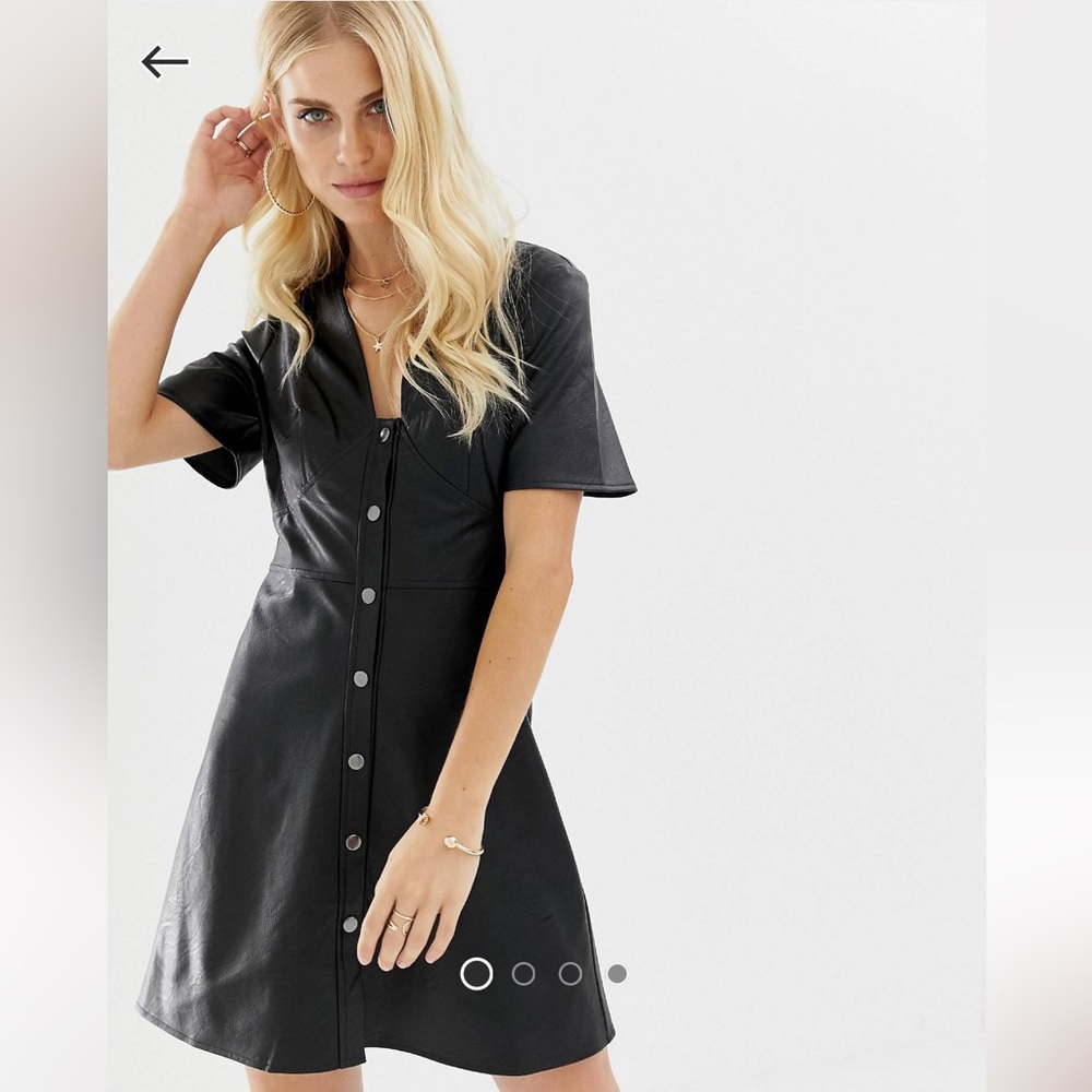 ASOS Black Faux Leather Button Tea Dress